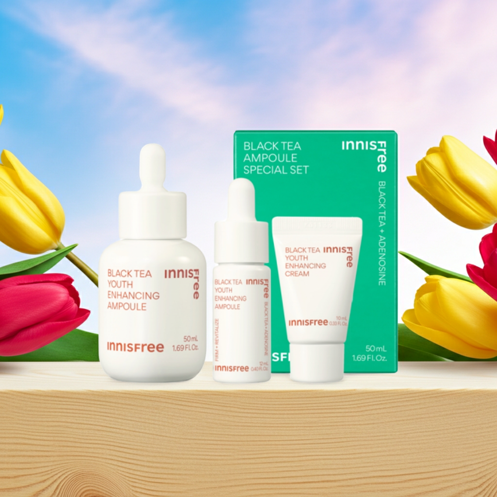 Innisfree Black Tea Youth Enhancing Ampoule Special Set (Ampoule, Cream)