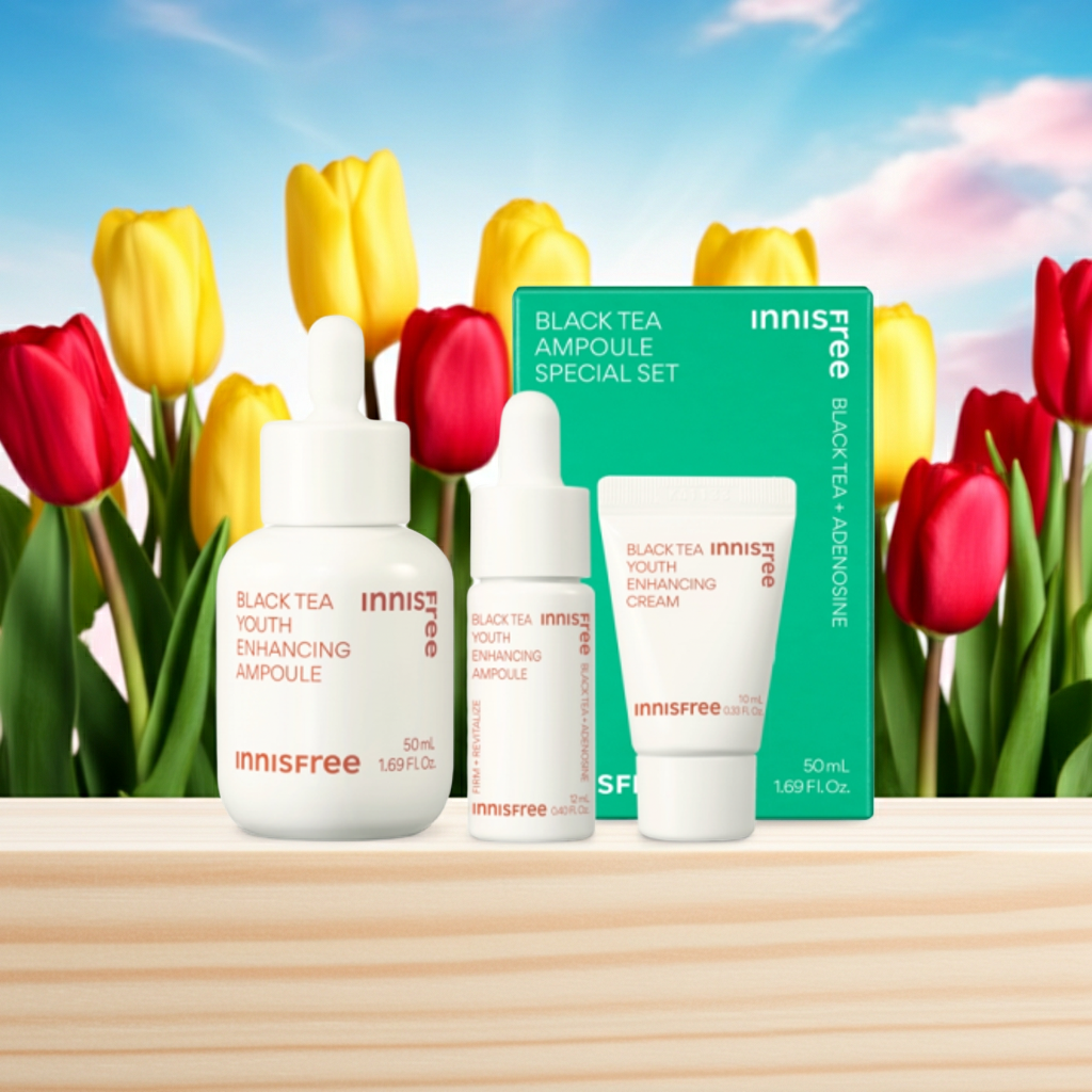 Innisfree Black Tea Youth Enhancing Ampoule Special Set (Ampoule, Cream)