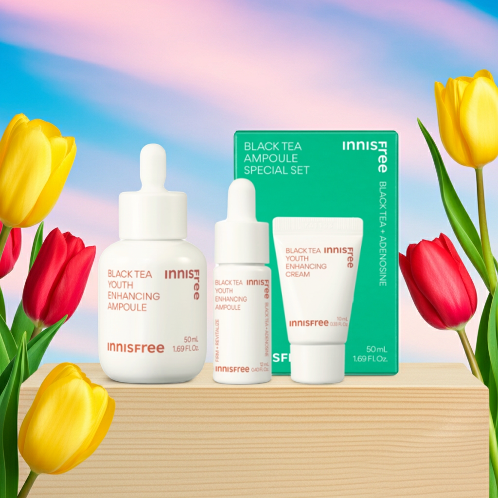 Innisfree Black Tea Youth Enhancing Ampoule Special Set (Ampoule, Cream)