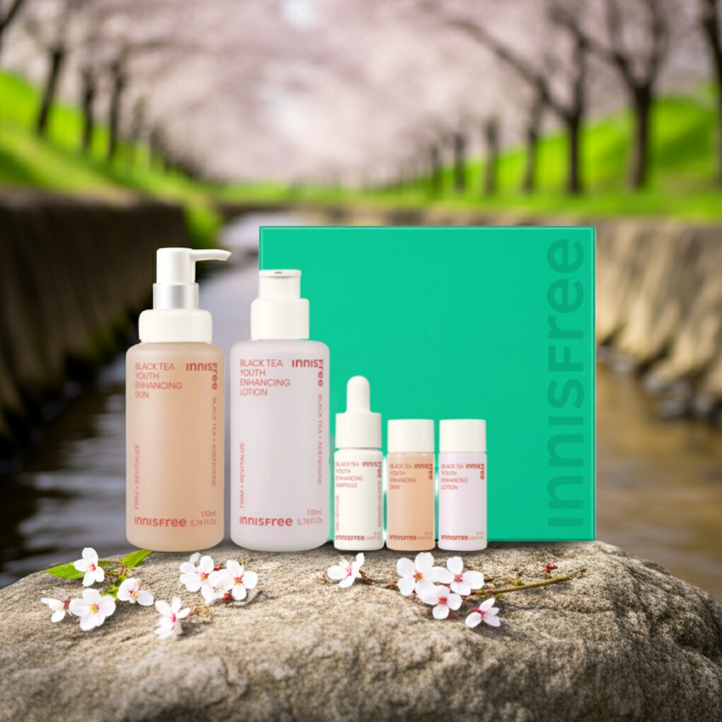 Innisfree Black Tea Youth Enhancing Skincare Set (Toner, Emulsion, Ampoule)